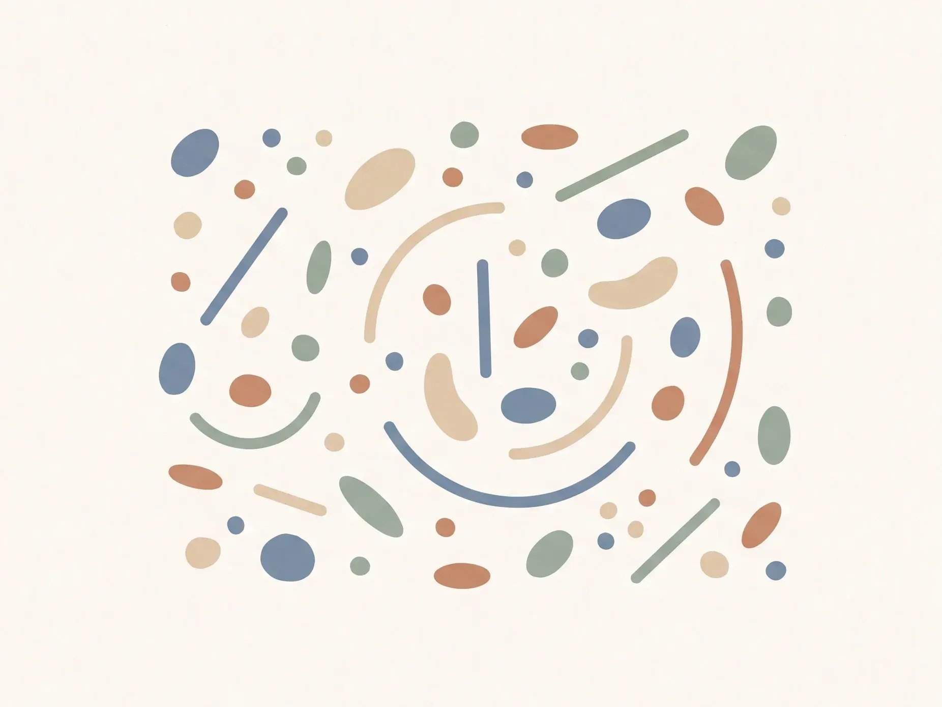 Illustration: viele kleine Formen in unterschiedlichen Farben als Sinnbild für eine vielfältige Darmflora